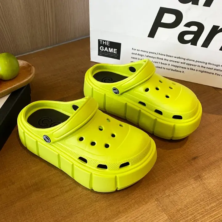 Aumento de 7 cm, zapatillas de fondo grueso para mujer, zuecos de verano para jardín, zapatos de plataforma gruesa blanca, Con agujeros, toboganes de playa para niñas - 1