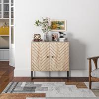 Moderno Armario de Buffet de Madera Natural y Negro 2 Puertas, Estantes para Comedor, Salón, Dormitorio - details 6