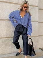 Camisa de mujer blusa a rayas abotonada azul primavera y otoño suelta estilo coreano venta de nuevos Tops femeninos 2024 - details 6