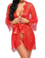 Camisón transparente con cuello en V para mujer, lencería Sexy porno, picardías de encaje, ropa de dormir erótica, bata, Tanga, disfraz - details 17
