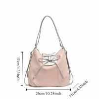 Mochila con lazo plateado de Color sólido, bolso de hombro estilo coreano de gran capacidad, bolso de compras versátil - details 1