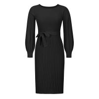 Vestido plisado de manga farol para mujer, estilo urbano, forma adelgazante, negro, S - details 7