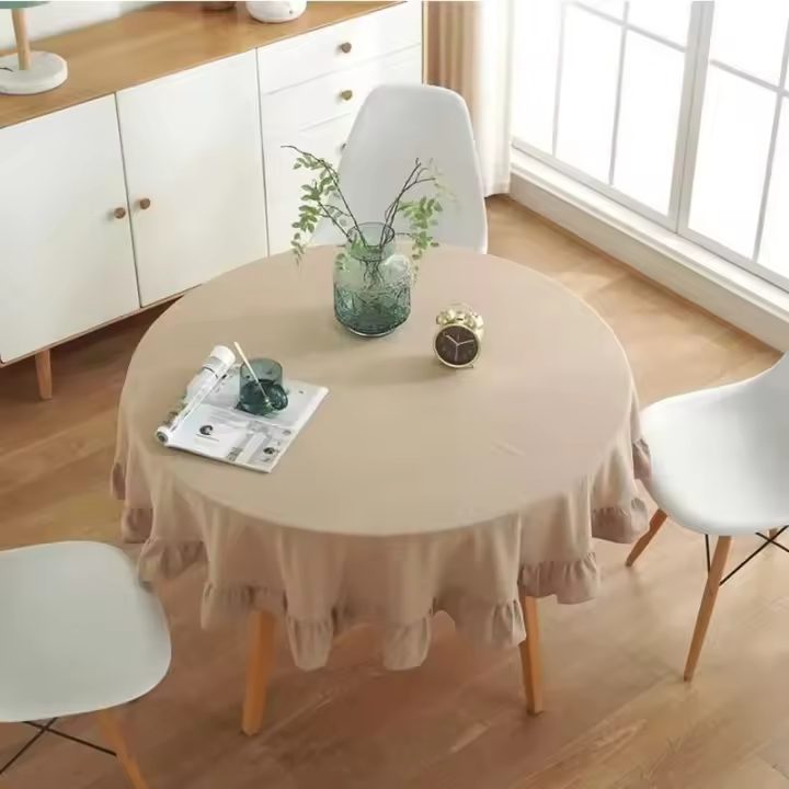 Manteles redondos de lino y algodón para cocina, cubiertas para mesa de boda y comedor, decoración de habitaciones, blanco puro - 1