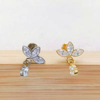 Pendiente de Cadena de Titanio G23 con Borla Bar Stud Piercing en Cartílago Tragus Monroe de Starbeauty Material Metálico Hecho en China Piedra Principal Zirconia Cúbica - details 5