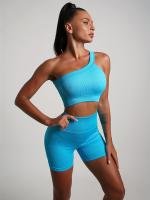 Sujetador Deportivo Para Correr De Un Hombro, Color Sólido De Secado Rápido Acanalado Transpirable, Entrenamiento De Yoga y Fitness - details 6