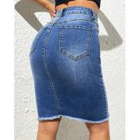 Faldas de mezclilla de cintura alta para mujer, pantalones vaqueros elásticos hasta la rodilla, falda ceñida informal - details 6