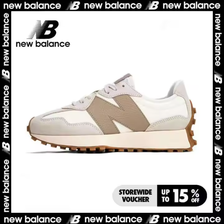 【Tienda insignia oficial】 NB 327 Zapatos deportivos informales para hombre y mujer apliques blancos y marrones LETEN - 1