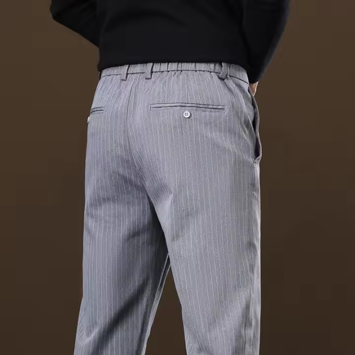 Pantalones de pie pequeño ajustados occidentales informales a rayas de primavera y otoño para hombre - 1