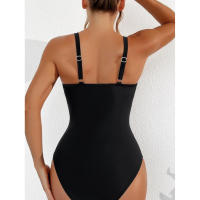 Bañador negro de una pieza para mujer, traje de baño de realce con Control de barriga, Tankini de una pieza - details 3