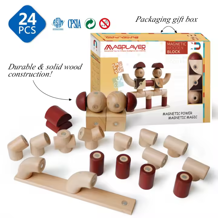 24pcs juego de bloques de construcción magnéticos juguetes educación preescolar infantil bloques de construcción magnéticos juguetes Montessori regalo de Navidad 2024 - 1