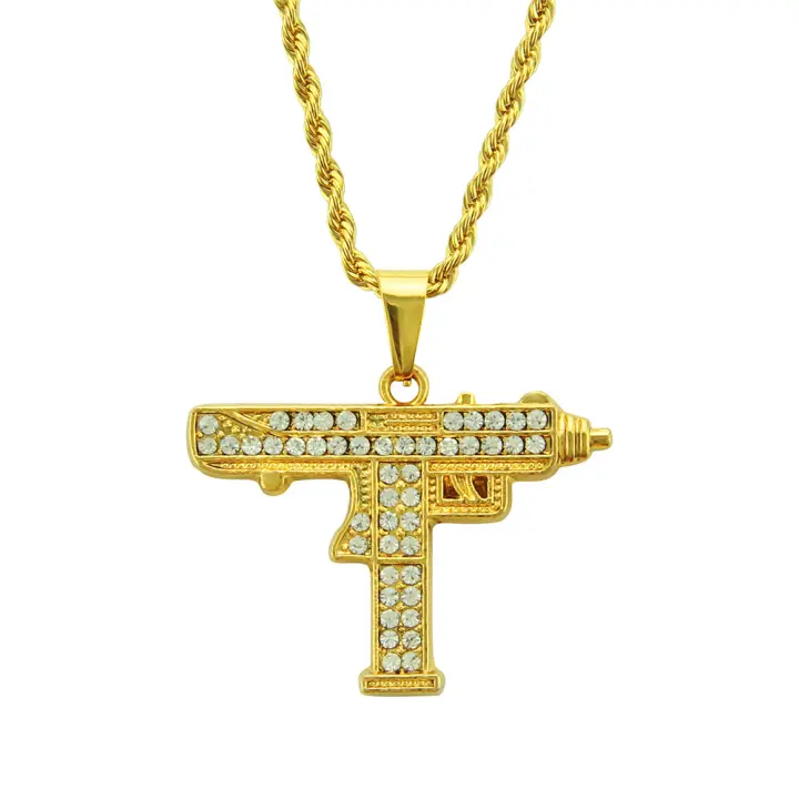 Colgante en Forma de Pistola con Diamantes Imitación Oro Hip Hop Joyería para Hombre - 1