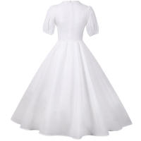 Elegante vestido de fiesta largo de gasa con cuello en V, mangas cortas tipo farol y color sólido para mujer, verano. - details 5