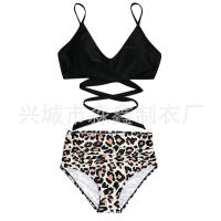 Bikini de dos piezas de cintura alta con estampado de leopardo, traje de baño sexy para mujer - details 4
