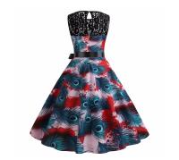 Lace patchwork summer women a line elegant vintage party dress with belt - details 67