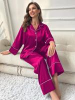 Ropa de dormir de satén de seda, pantalones con cuello ranurado, conjunto de camisón de 2 piezas, Tre y otra ropa informal para mujer - details 22