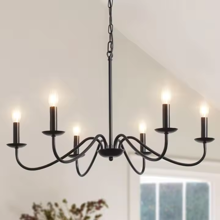 Candelabros de rueda de vagón para sala de estar, 6 luces rústicas industriales para exteriores, lámpara colgante negra para comedor, cocina, pasillo, dormitorio, ajuste de altura - 1