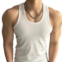 Chaleco de color sólido para hombre, camiseta sin mangas con cuello redondo para fitness, ropa de calle informal transpirable, ropa de ocio de verano para deportes - details 11