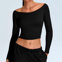 Ropa de Yoga de manga larga para mujer, camiseta deportiva Sexy de cuello único, ropa deportiva para correr, Top deportivo - details 6