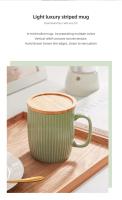 Taza de Cerámica Estilo Coreano Taza de Desayuno de Avena con Tapa de Bambú Taza de Té con Asa - details 1