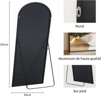 Cuerpo Entero Curvado, Espejos Grandes de Pared con Marco de Aluminio 161 x 52 cm, Espejo de Pie Inclinado o Colgante para Salón, Dormitorio, Entrada, Negro - details 19