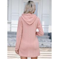 Vestido de punto con capucha de manga larga para mujer, vestidos cortos sueltos de Color sólido, tres Retro elegantes, promoción, nuevo - details 3