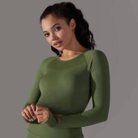 -Top Camisa deportiva de yoga de manga larga a rayas para mujer, sin costuras, que absorbe la humedad - details 23