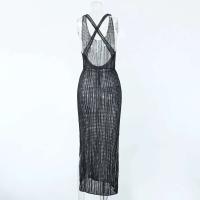 Vestido informal semitransparente de punto para mujer, vacaciones en la playa, estilo europeo, sin mangas, con espalda abierta - details 17