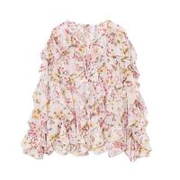 2025 Loose Floral Long Sleeve with Decorative Layered V-Neck Summer Novelty Simple Temperament Shirt for Women - details 4