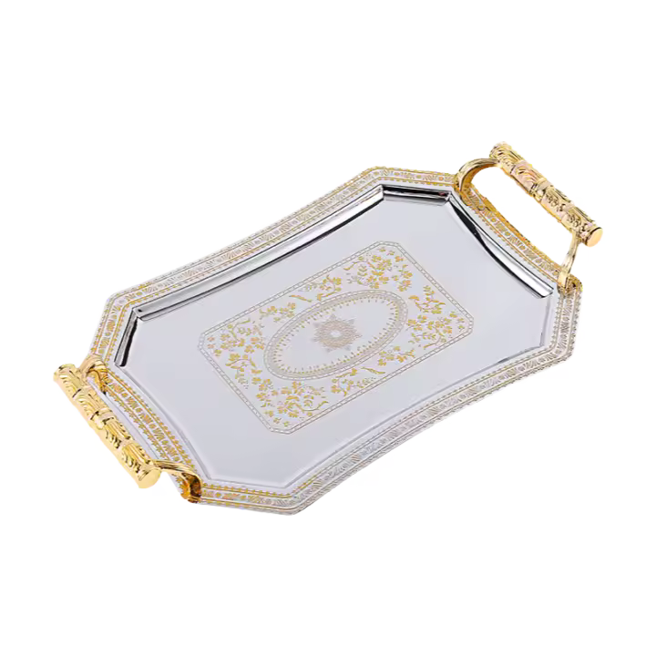 Bandeja de servicio con diseño Floral auténtico para café, té, juego de bandejas con asas, patrón Floral, decorativo - 1
