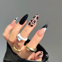 Uñas postizas de almendra para mujeres y niñas, diseño de fantasma de Halloween, puntas negras desnudas, salón de uñas en casa - details 7