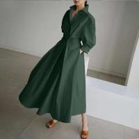 Otoño de algodón de manga sólido elegante Maxi vestidos para las mujeres 2023 blanco Casual cuello en V camisa vestido largo de fiesta bata Mujer - details 5