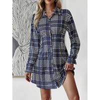 Vestido camisero de manga larga para mujer, elegante a cuadros, elástico de una pieza, moda coreana, informal, para fiesta - details 5