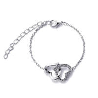 Gran oferta, pulsera de oro rosa de doble amor que combina con todo para mujer, pulsera simple de corazón de melocotón con diamantes completos - details 0