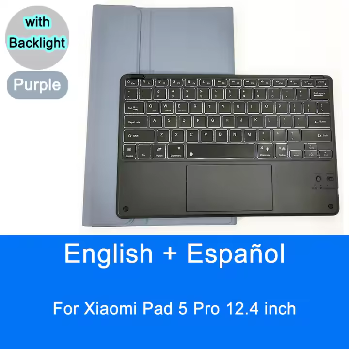 Funda de Teclado Bluetooth para Xiaomi Pad 5 Pro 12.4 pulgadas Estilo Español y Inglés Material de Cuero Sintético Compatible con Marca Xiaomi Diseño Plegable - 1