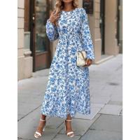 Otoño e Invierno nuevo vestido estampado de cuello redondo de manga larga con borde de volantes para mujer - details 3