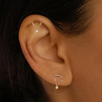 Arete de 2 piezas para mujer, Piercing de oreja de hélice Tragus Rook, mariposa, circonita, cartílago de oreja, Piercing de gota, Luna, aro de oreja, lóbulo, joyería - details 2