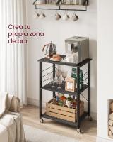 Estantería de Cocina con Ruedas, Carrito de Servicio de 3 Niveles, Estantería para Microondas, Horno, Tostadora, Marco de Metal con 6 Ganchos, Marrón Rústico y Negro KKS60XV1 - details 12