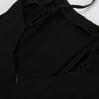 Vestido largo negro sin espalda, entallado, versátil, con abertura y tirantes finos, nuevo diseño de primavera. - details 17