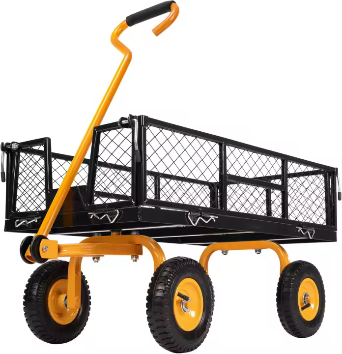 Carro de Jardín Desmontable con Laterales Carretilla de Mano hasta 400kg con Ruedas de Neumático de 4” Ideal para Jardín, Camping, Festival con Manija Giratoria de 180° - 1