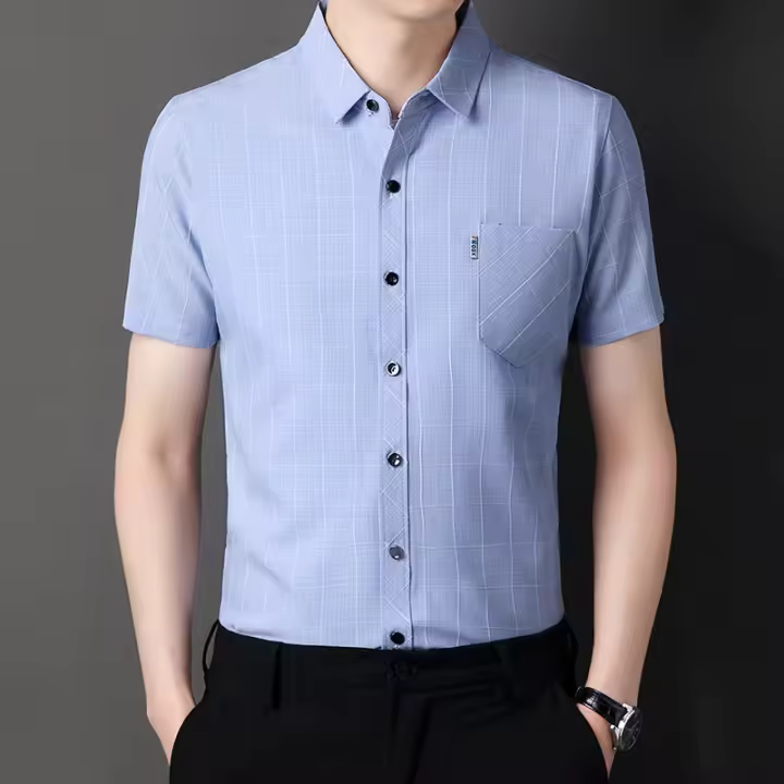 Chaqueta Ligera de Verano para Hombres Estilo Delgado, Manga Corta, Estampado a Cuadros, Bolsillo Real, Moda de Negocios y Ocio - 1