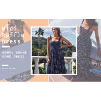 Vestido midi sin mangas para mujer, elegante, estilo bohemio, vestido de playa, estampado, cuello cuadrado, informal, largo. - details 0