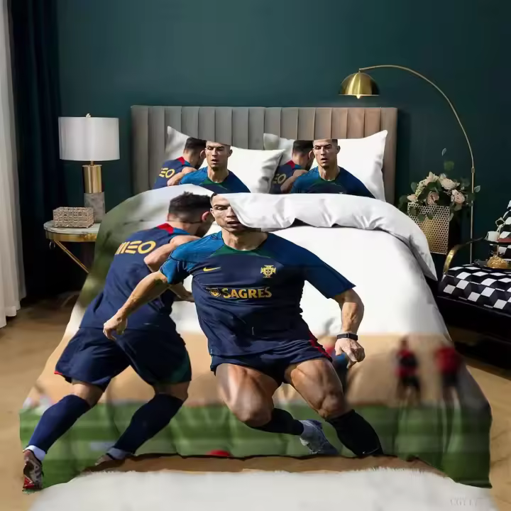 Cubierta de Edredón de Ronaldo Ootball Juego de Ropa de Cama Suave y Transpirable para Niños y Niñas Tamaño Único - 1
