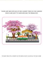 Mini Sakura Tree House con luces, bloques de construcción, flor de cerezo, estación de tren, ciudad, vista de la calle, ladrillos, juguetes para niños, regalo de Navidad para niñas - details 7