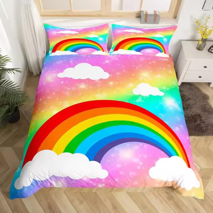 Juego de funda nórdica con patrón geométrico abstracto colorido del arco iris con formas, juego de cama decorativo del arco iris - 1