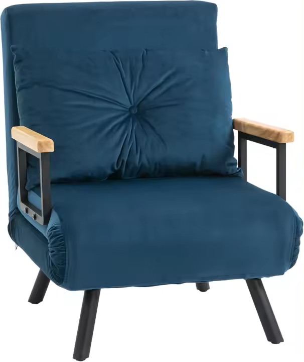 Sofá Cama de 1 Plaza Sofá Cama Plegable Tapizado en Terciopelo con Respaldo Ajustable de 5 Niveles y Almohada Acolchada para Oficina Dormitorio Salón 63x73x81 cm Negro - 1