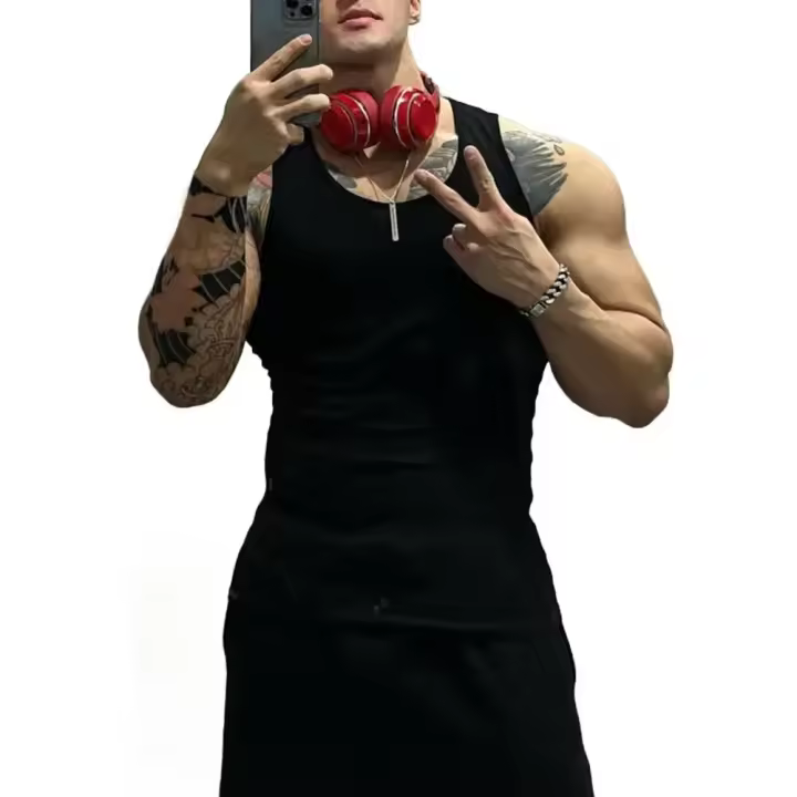 Chaleco para hombre de tela acanalada con cuello redondo, camisetas sin mangas ajustadas de color sólido, chaleco transpirable, ropa deportiva de calle para Fitness - 1