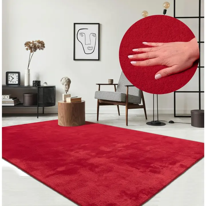 Alfombra moderna y suave de pelo corto para salón, parte inferior antideslizante, lavable hasta 30 grados, muy suave, crema, 200 x 280 cm - 1