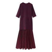 Vestido Elegante de Plechos BUNO Moda en Punto Cálido con Cuello Redondo y Mangas Cortas - details 5