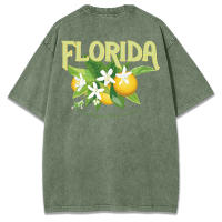 Camiseta lavada con diseño de flor de naranja de Florida para mujer, camisetas suaves de verano, ropa deportiva cómoda para mujer, Top informal Multicolor - details 42