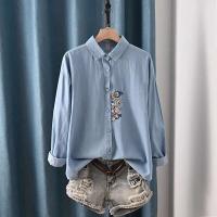 Blusas Bordadas de Flor Moda Coreana para Mujeres Primavera Camisa de Jeans de Diseñador - details 13